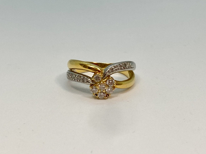 K18/Pt900 Gold / platinum combination ring mere diamond total 0.32ct 11 number 5.1g ring 