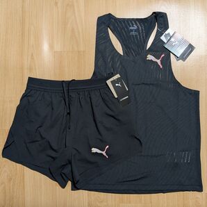 ■新品 PUMA セットアップ 上下 黒XS シングレット ショーツ タンクトップ 陸上 トレーニング ランニング■
