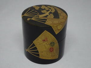 ◎◎利休kura茶道具RiQ蔵◎◎ 薄茶器 棗 / 勇山作 蒔絵師 扇面蒔絵 中棗 山中塗 / 共箱【骨董・美品】