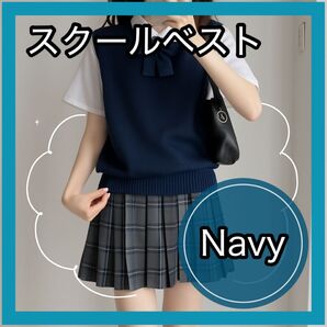スクールベスト ニット 女子 制服 通学 コスプレ ネイビー キレイめ 紺 FREE