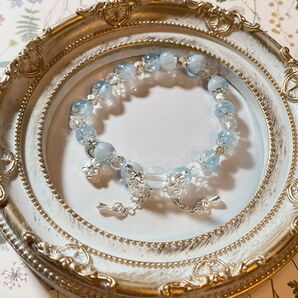 【相場以下!!】天然石ブレスレット ブルー リボンチャーム ハンドメイド