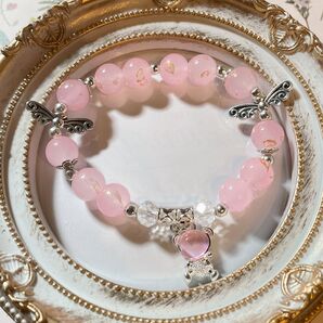 【相場以下!!】ピンクエンジェルブレスレット くまチャーム 天使の羽 アクセサリー