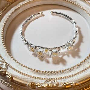 【相場以下!】シルバー バングル 花モチーフ ブレスレット フラワー