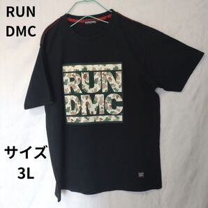 【RUN DMC Tシャツ】 迷彩柄 ロゴプリント ブラック 3L