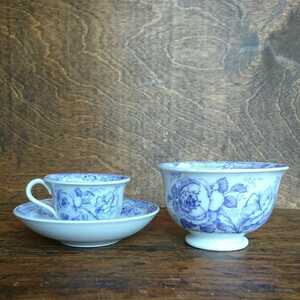  England antique small cup & saucer .shuga- bowl purple cup & saucer shuga- bowl purple and white rose 
