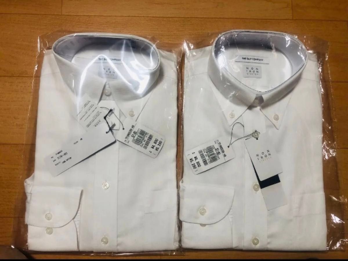 新品未使用　ボタンダウン　ワイシャツ　スーツ　就活　スーツカンパニー　セット 37-80 S ストレッチ　ノンアイロン　冠婚葬祭