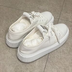 miumiu スニーカー レディース ローカット デニム プラットフォーム 厚底 ロゴ シューズ 靴 ホワイト 白