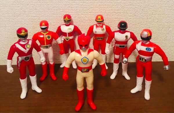 戦隊物 レッドヒーロー 7体セット!ソフビ サンバルカン デンジマン バトルフィーバー バイオマン ダイナマン バンダイ ポピー