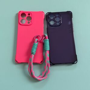 iPhone 14ProMax iPhoneケース ピンク ストラップ付き