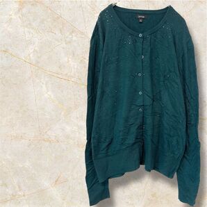 APT.9 【XL】ダークグリーン カーディガン キラキラ ビーズ