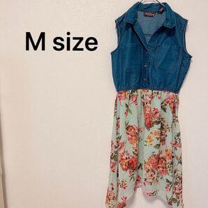 Speed Control 【M】ノースリーブワンピース 花柄 デニム ひざ丈