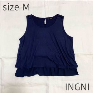 INGNI タンクトップ ノースリーブ レディース ネイビー Mサイズ 裾フリル かわいい 可愛い キレイめ オシャレ お洒落