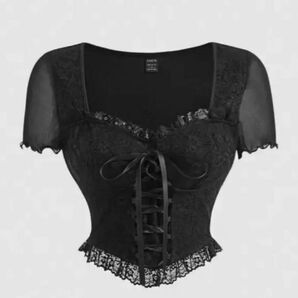 SHEIN MOD ブラックレースアップTシャツ ミサミサ DEATHNOTE y2k グランジ アメカジ パンク グラビア