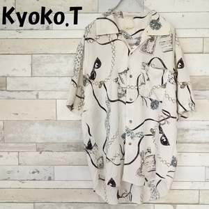 【人気】Kyoko.T 小物柄 半袖 ポリシャツ ホワイト/8058