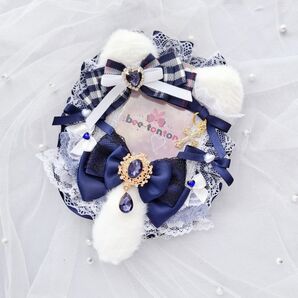 チェックリボン猫耳トレカケース レースデコ ハンドメイド 硬質ケースデコ