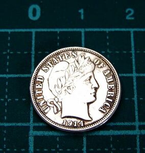 レア 1914年 美品 アメリカ合衆国 リバティヘッド 1ダイム One Dime 銀製 銀貨 コイン バーバーダイム 硬貨 メダル アンティークコイン