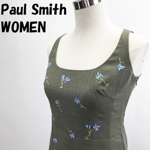 [ popular ]Paul Smith WOMENl Paul Smith wi men no sleeve One-piece W slit embroidery gray lining blue size 40 lady's /S758