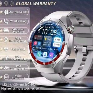 スマートウォッチ 軍用規格 日本語対応 通話機能付き 健康管理モニター GPSトラッカー AIボイス GT5モデル 新品 シルバー