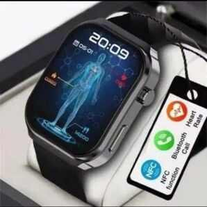 スマートウォッチ 血糖値 血圧計 体温計 血液成分分析 血中酸素 心拍数 音声アシスト 日本語対応 通話機能付き 新品 ブラック