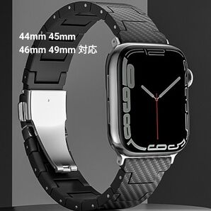 Apple watch ベルト アップルウォッチ バンド カーボンファイバー 42 44 45 46 49mm対応 ブラック