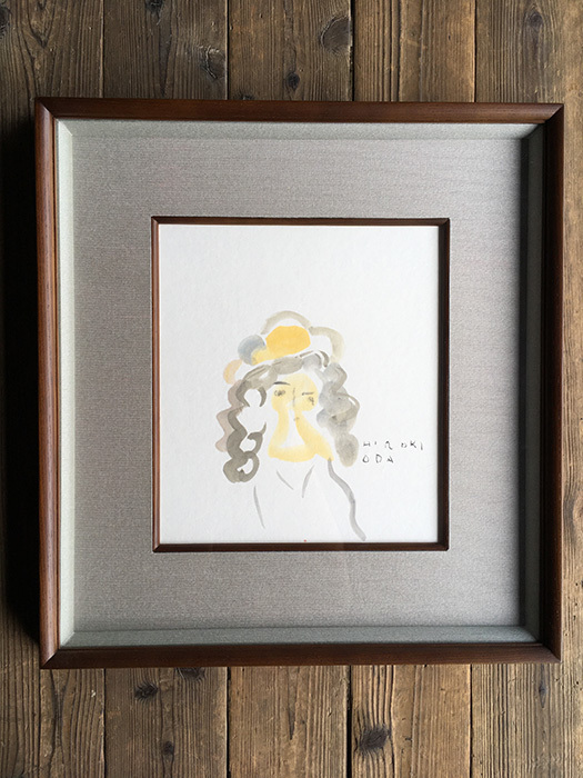 绘画 Hiroyoshi Oda 水彩画使用古董签名带框人物画彩色纸复古艺术室内 20.09.17-4。, 绘画, 水彩, 肖像