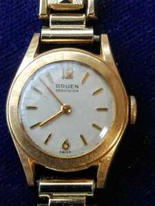  Vintage GRUEN Gruen Precision женский 18K чистота ручной завод наручные часы 