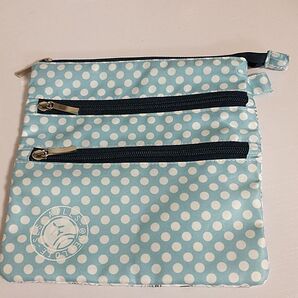 ★今週末出品取消 同梱半額 1回使用 美品 3層 ポーチ 20×20cm 水色 ドット かわいい 小物入れ 整理整頓 ブルー