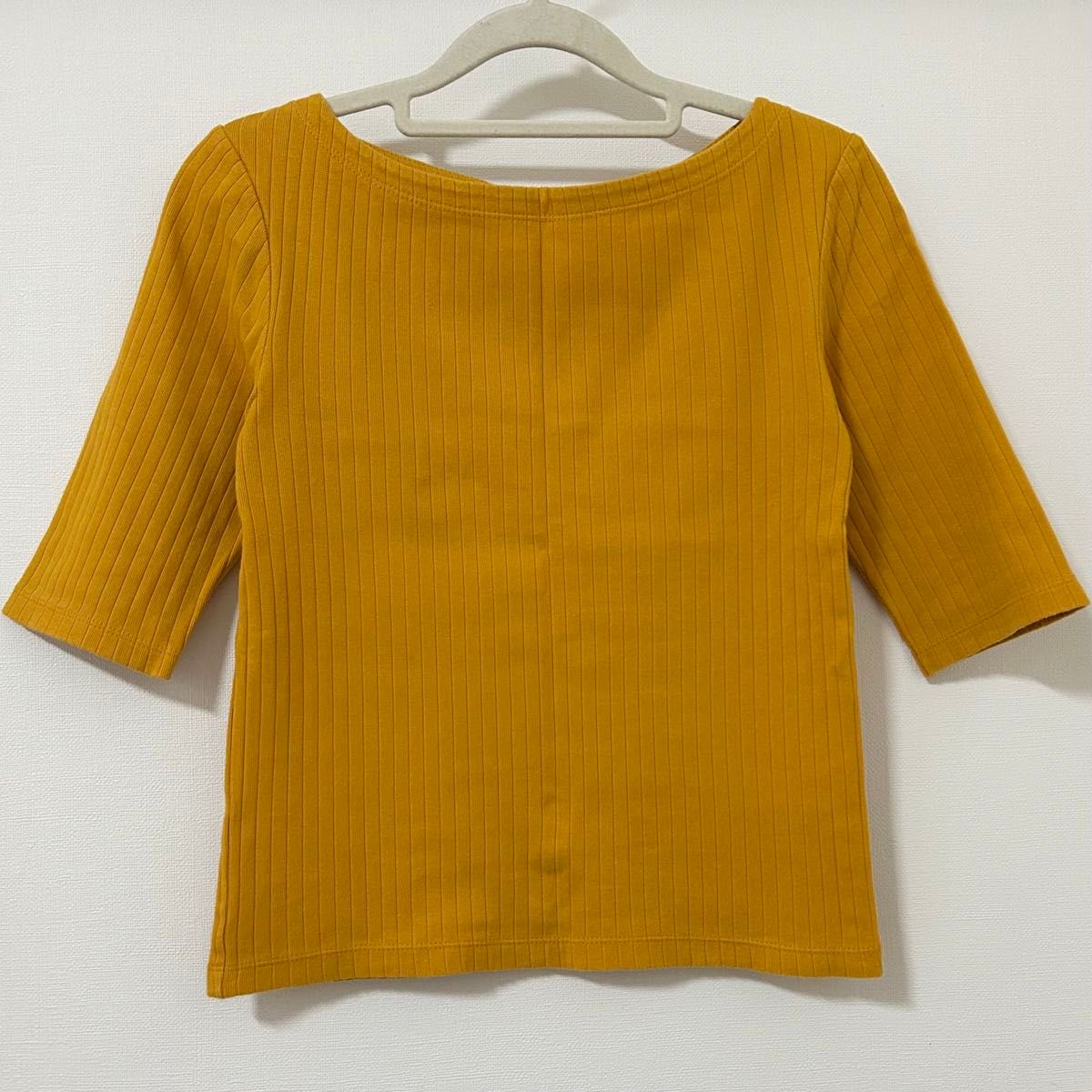 GU ジーユー リブボートネックT トップス カットソー 五分袖 レディース イエロー Sサイズ