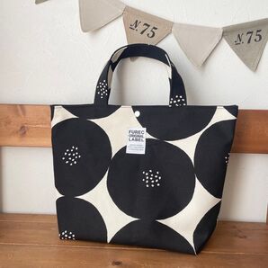 9.5号帆布【Sサイズ】あんぱん柄ブラック トートバッグ ハンドメイド