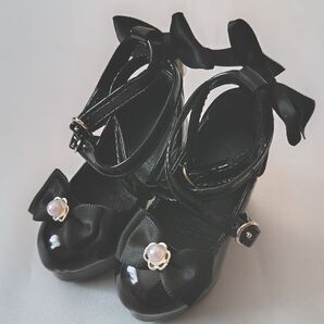 1/3ドールシューズ DD SD 黒色 厚底靴 60㎝ BJD ブラック リボン スーパードルフィー 可愛い ストラップ ロリータ