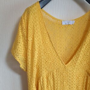 JS MILLENNIUM レースワンピース イエロー Vネック 半袖
