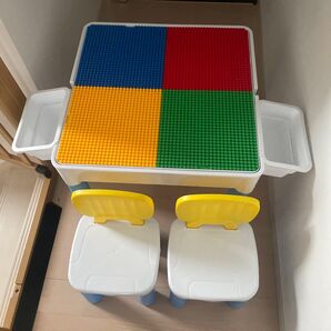 ブロックテーブル チェア2脚セット 知育玩具 キッズテーブル マルチカラー
