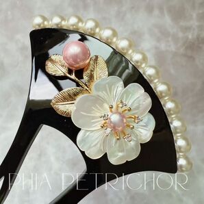 セール 髪飾り 桜 かんざし バチ型 螺鈿 真珠母貝 パール 簪