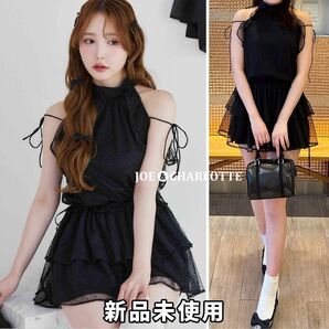 ワンアフターアナザー NICE CLAUP フリルミニワンピース ブラックドット