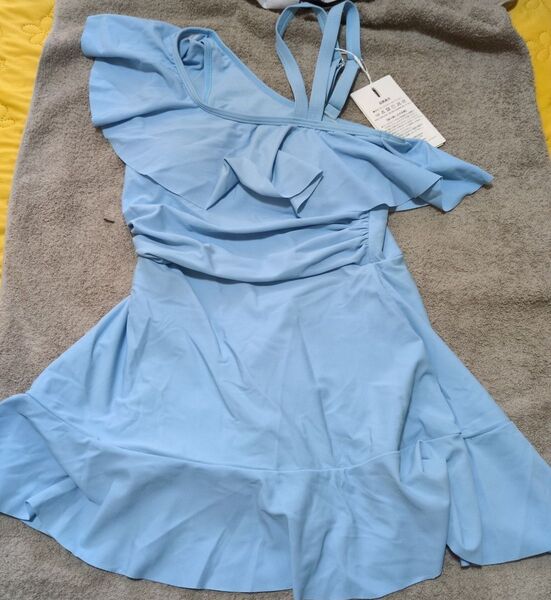 フリルワンピース水着 スイムウェア ブルー Sサイズ