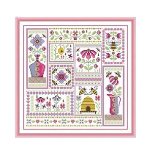 【新品】刺繍作成キット ミツバチと花 14カウント 図面印刷あり