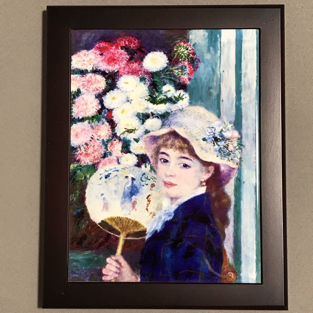 トップ 世界の名画 海外正規品 ルノワール F3 油彩風工藝画 「花持つ