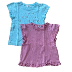 3can4on Tシャツ 2枚セット ピンク 水色 ハート柄 フリル 女の子