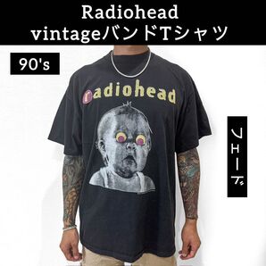 ★Radiohead / レディオヘッド ヴィンテージ風 ロックTシャツ 90s 人気デザイン ブラック フェード