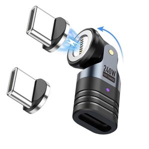 マグネット変換アダプタ USB-C(メス) to USB-C(オス)240W対応 7Pin 540°回転 Type-Cコネクタ
