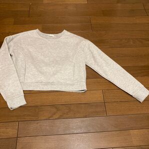 ★3rd by UANQUISH★トレーナー スウェット グレー ショート丈 裏起毛 無地 ポケット スウェットカットソー