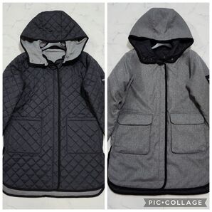 AIGLE エーグル リバーシブルデタッチャブルコート 撥水 ウールタッチ フード 中綿 キルティング ジップアップ 38