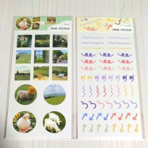 ワールドクラフト クリアステッカー 2枚セット 風景 動物 イラスト アヒル 牧場 羊 記号 かわいい 可愛い シール 手帳
