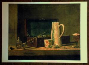 額絵★ジャン＝シメオン・シャルダン／Jean-Simeon Chardin★「煙草入れ（パイプと水差し）」★紙25.5×36.5・絵24×31