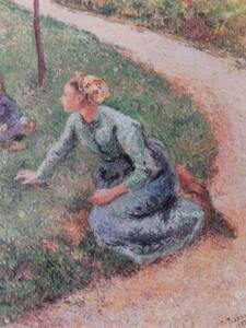 Camille Pissarro、PAYSANNE RAMASSANT DE L'HERBE、希少な画集画、新品額装付、 送料無料、meg