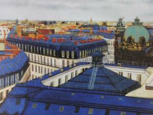 奥谷 博、青い屋根のパリ風景、希少画集画、新品額装付 送料無料、gao