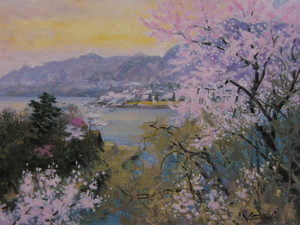 Art hand Auction Kawazuki Senkan, [Lago Sagami Ranman], De un raro libro de arte enmarcado., Productos de belleza, Nuevo con marco, interior, primavera, Flores de cerezo, eda, cuadro, pintura al óleo, Naturaleza, Pintura de paisaje