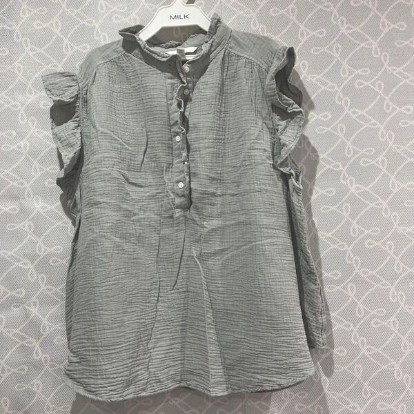 H&M フリル カットソー ノースリーブ 大きいサイズ カットソー シャツ リネン ノースリーブ