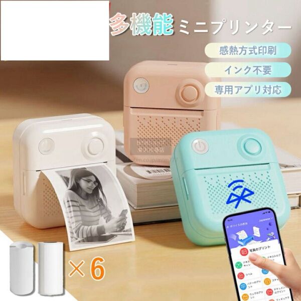 サーマルプリンター スマホ対応 ミニプリンター 専用アプリ Type-C充電 感熱プリンター プリンター 写真 宛名 ラベル