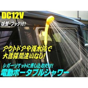 シガー電源 電動 ポータブル シャワー 12V 水浴び キャンプ 海水浴 に 節水可 アウトドア
